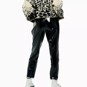 TALL Black Cracked Faux Leather Vinyl Peg Trousers